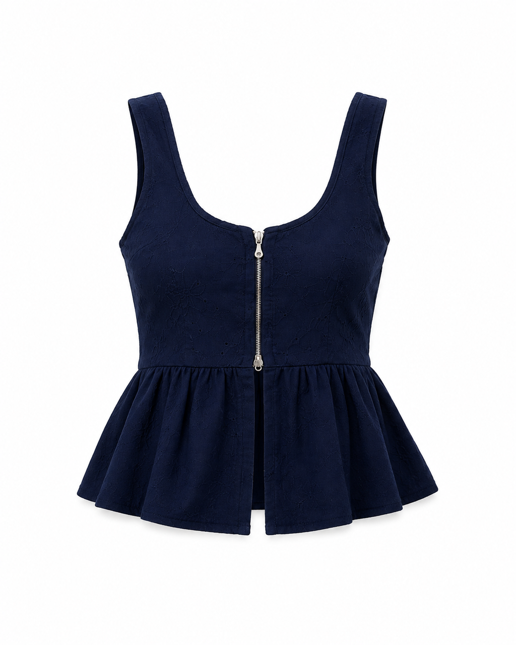 Just B4 Navy Embroidered Peplum Top