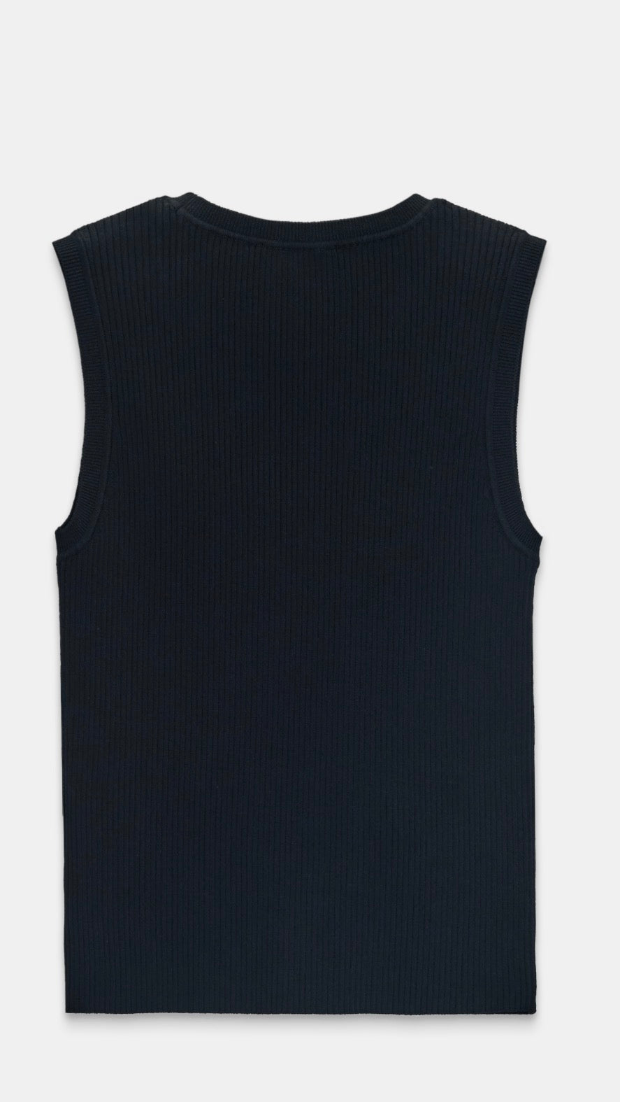 Black Ribbed Crew-Neck Sleeveless Knit Top