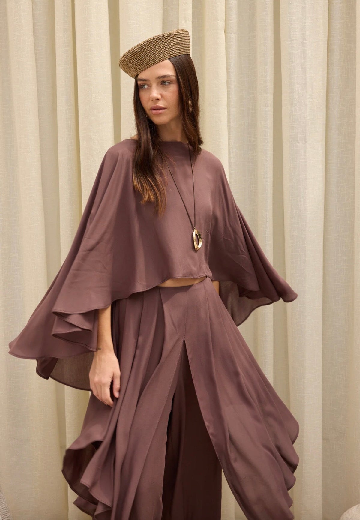 Marina Draped Cape & Skirt Pants Set
