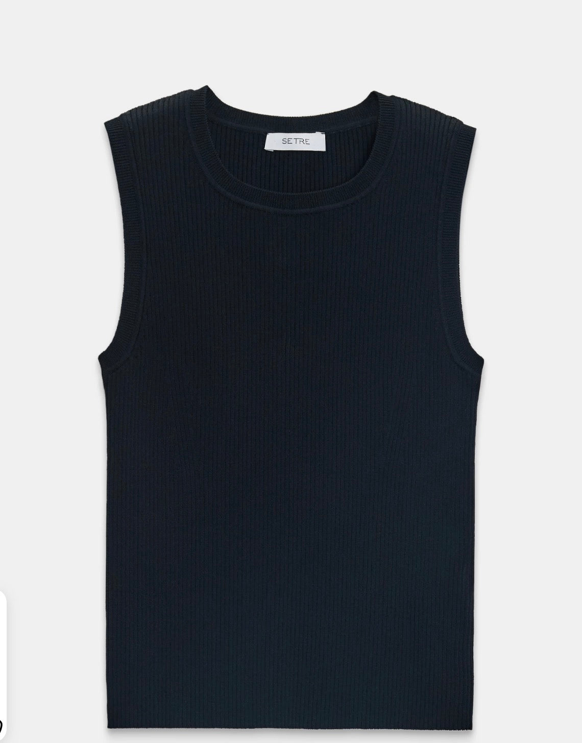 Black Ribbed Crew-Neck Sleeveless Knit Top
